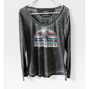 Cowgirl Hardware Womens Gray Rodeo Serape Graphic Long Sleeve Tee Shirt Large